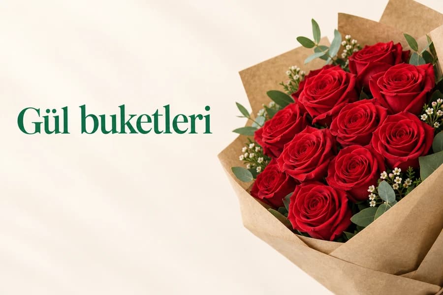 Eryaman çiçek siparişi için taze kırmızı gül buketleri, masa üstünde manzara fotoğrafı