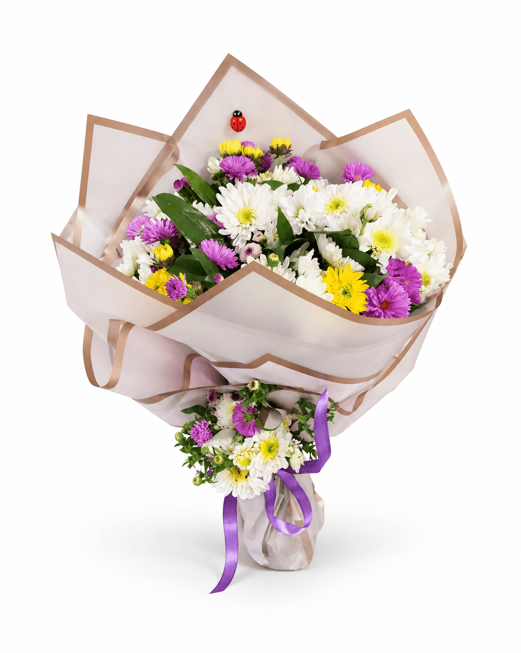 Beyaz ve Mor Krizantem Buketi 2