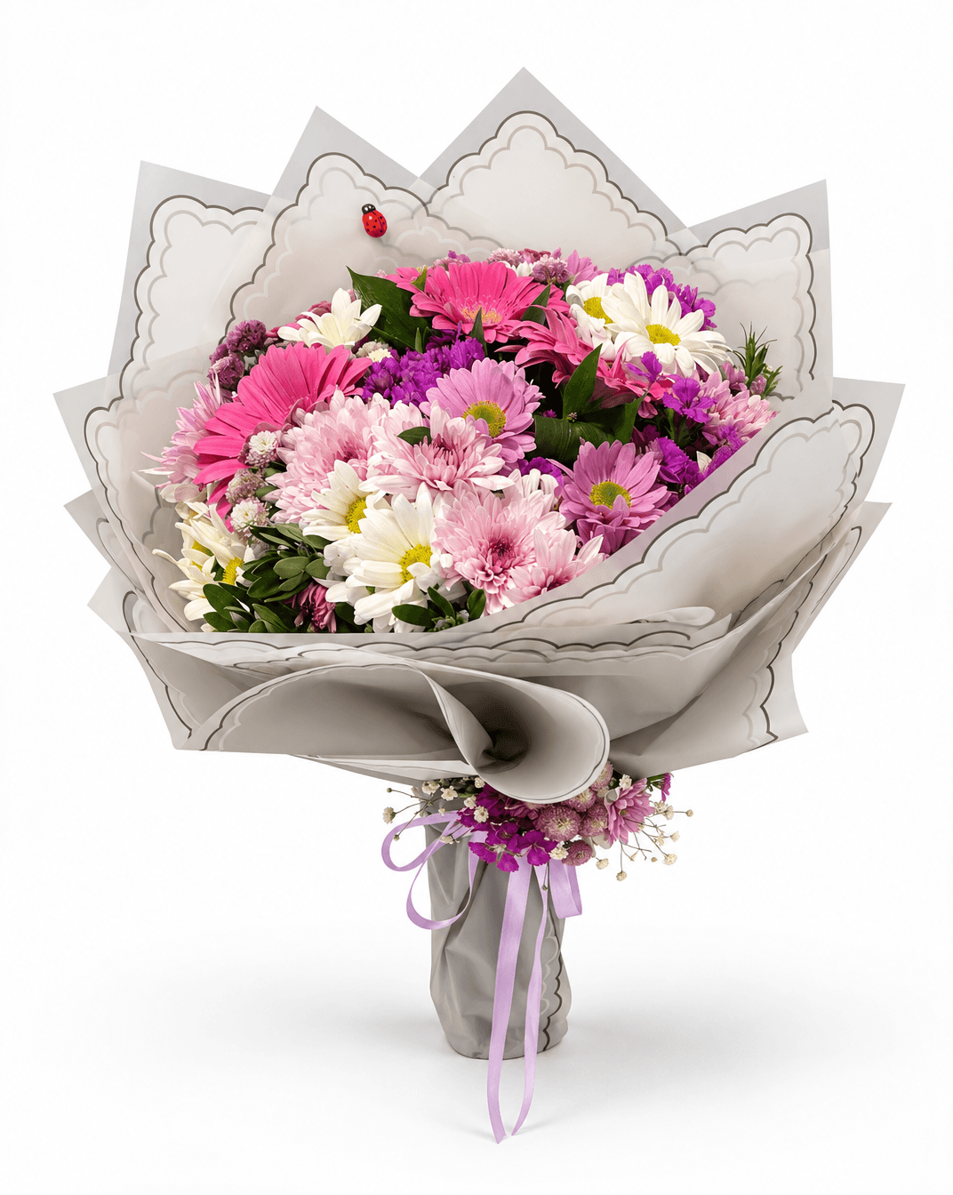 Pembe Gerbera ve Beyaz Krizantem Buketi