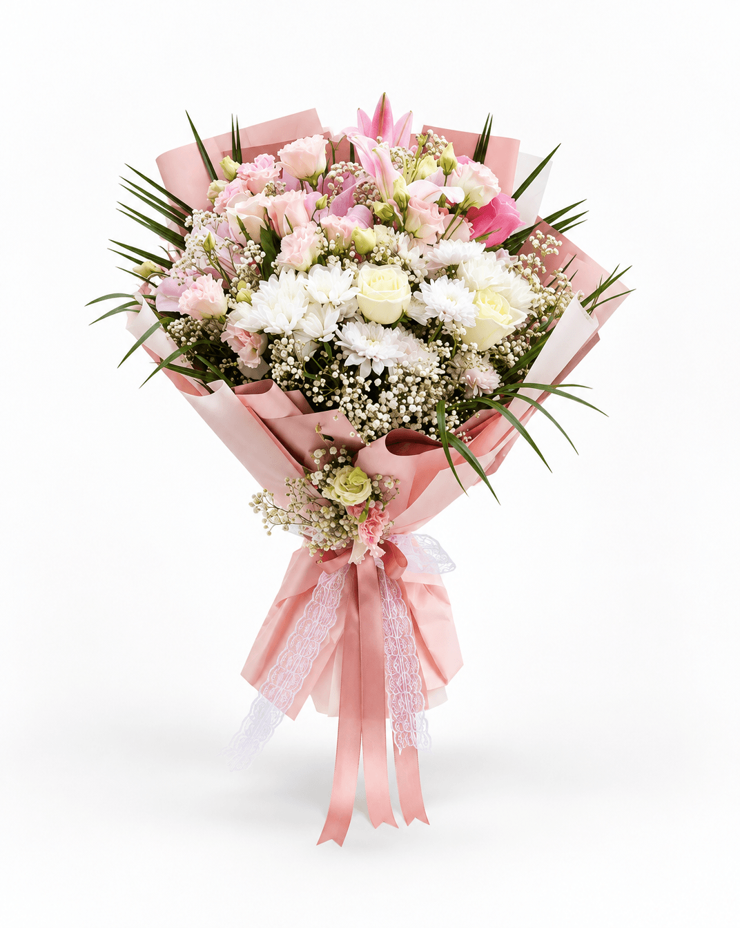 Pembe Gül ve Lilyum Buketi