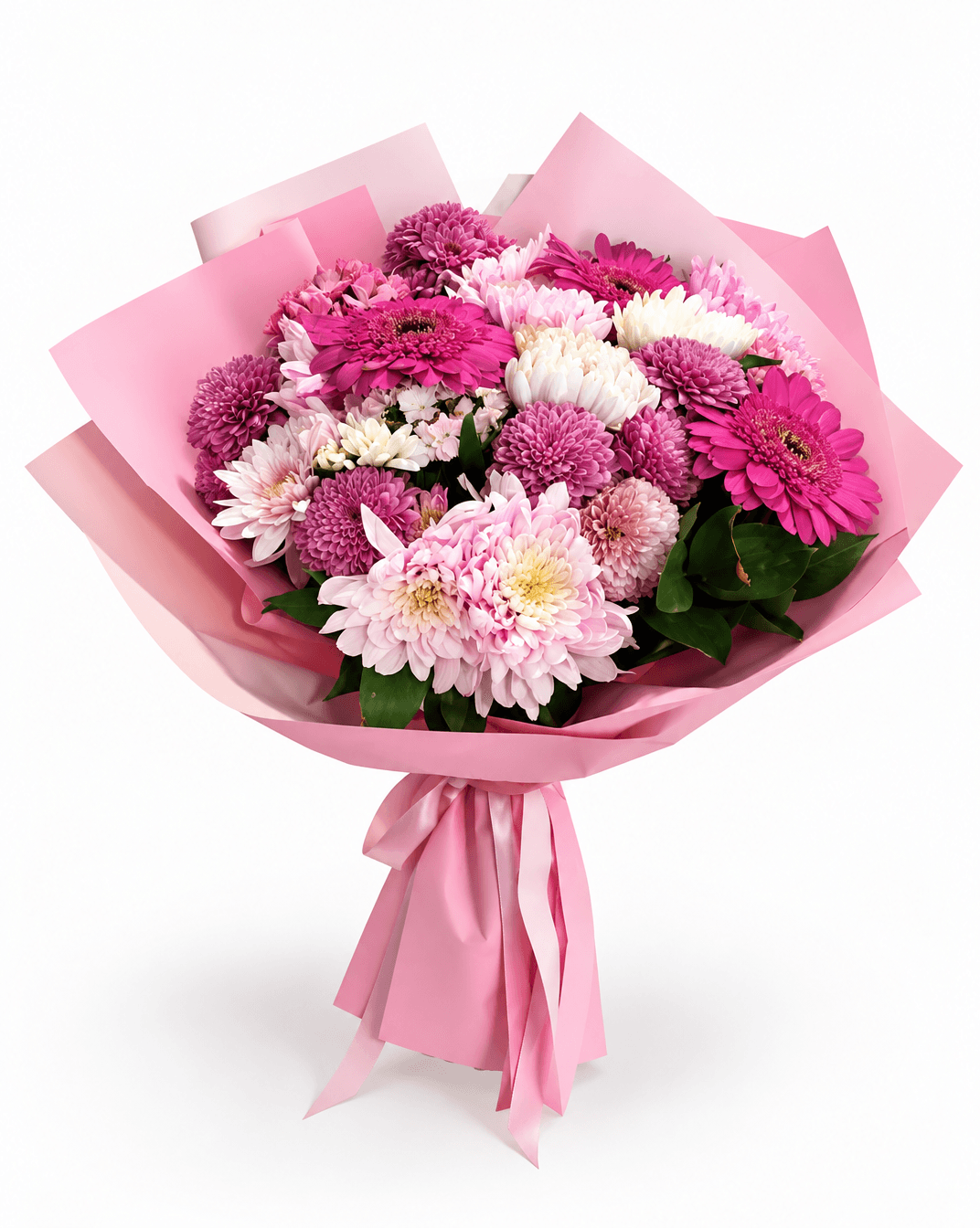 Pembe ve Mor Gerbera Krizantem Buketi