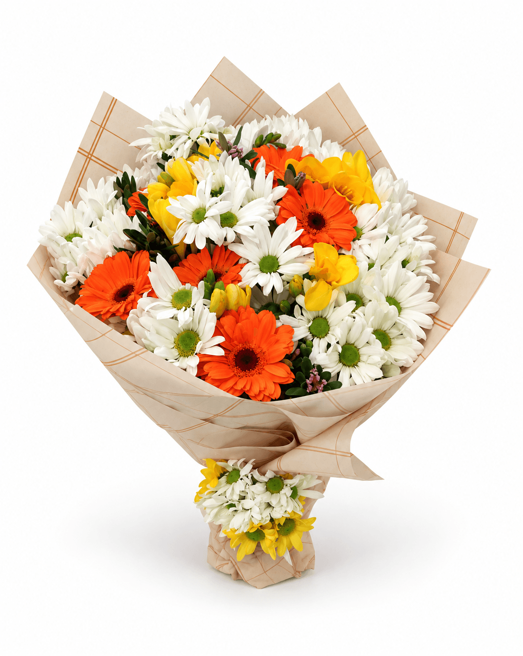 Turuncu Gerbera ve Beyaz Papatya Buketi
